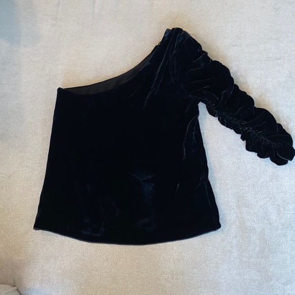 Joie Wayman Velvet Silk Blend 3/4 Ruched Sleeve One Shoulder Top Size 2 - Picture 5 of 8